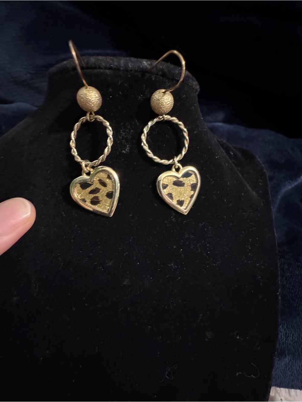 Gold Heart Dangle Earrings with Leopard Accent